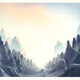 Concept art shows a robot and a human walking together in the distance inside an alien-like valley.
